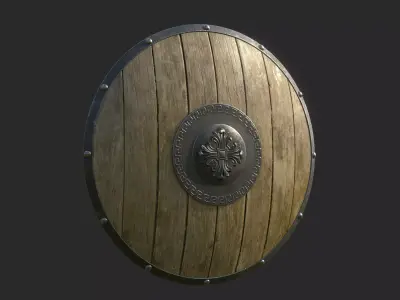 Shiled wooden shield Low-poly 3D model
