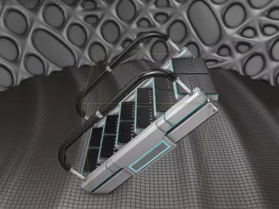Sci-Fi Stairs - 7- Silver Blue Neon Light Version Low-poly 3D model