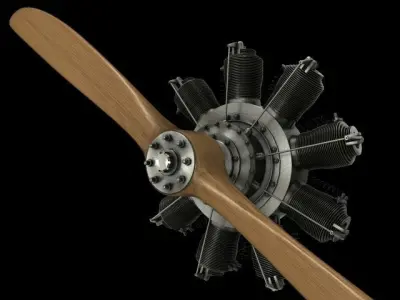 French Gnome 9N Monosoupape rotary engine 3D model