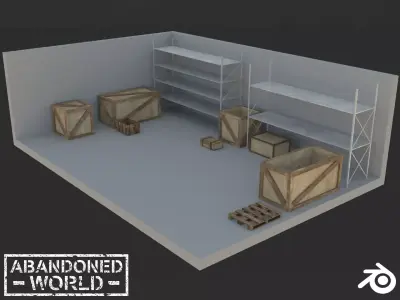 Industrial Shelving and Wood Box Low-poly 3D model