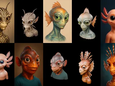 Head Fish bundle 1 pack 100 glb 3D model