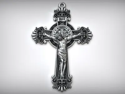 Crucifix Jesus Cross Catholic Medal Saint Benedict  3D print model