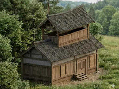 Traditional Japanese Wooden House - 3D Model Low-poly 3D model
