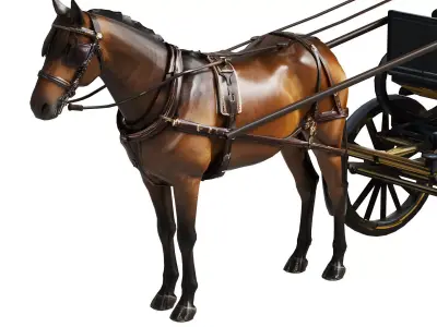 Vintage Horse-Drawn Carriage with Coachman Horse - Game Ready  Low-poly 3D model