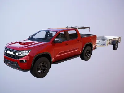 Generic Pickup Truck with Small Crane and Trailer 3D model purchase