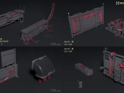 TECHNO PROP sci-fi KITBASH PACK 3D model