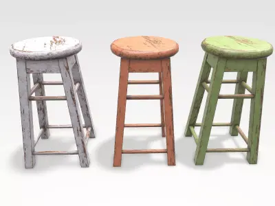 Old Stools 3 color Low-poly 3D model