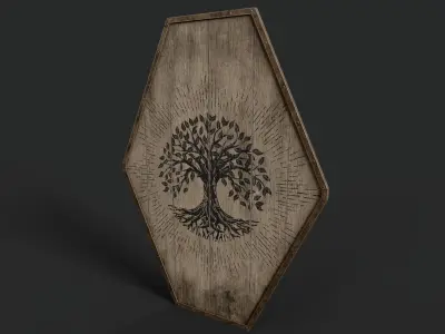 Slavic diamond-shaped shield painted tree with leaves symbol Low-poly 3D model
