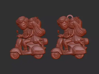 Cute Cartoon Couple Riding Scooter 3D Model 3D print model