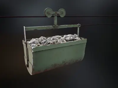 Mine historic ropeway conveyor - mine wagon Low-poly 3D model