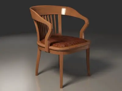 Antique wooden chair with sleeves barred backrest 3D model
