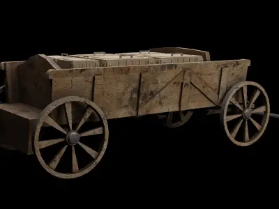 Medieval Horse cart  Low-poly 3D model