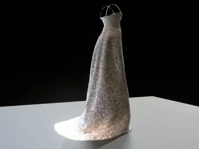 glittery white long dress Low-poly 3D model