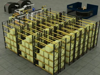 Factory production line with warehouse  3D model