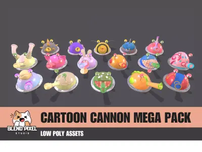 Cartoon Cannon Mega Pack Low-poly 3D model