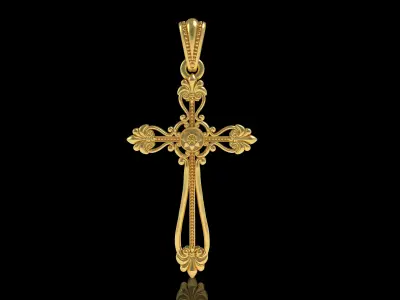 Floral Design Cross Pendant 3D print model