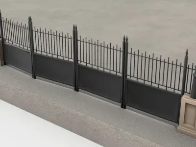 Public Square with Metal Fence 3D model