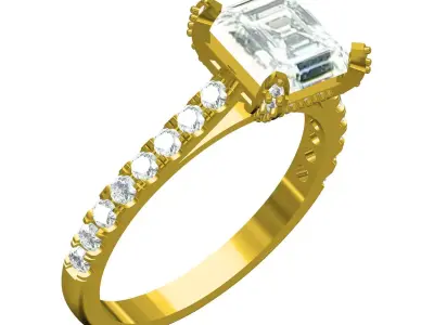 Antique Emerald Cut Diamond Solitaire Engagement Women Ring 3D print model
