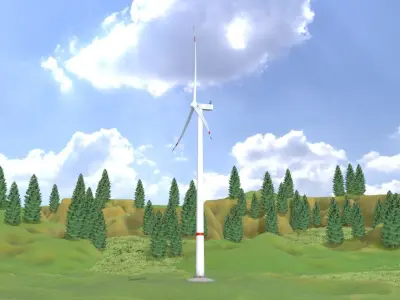 Wind turbine V1 H-175 RD 172 m Animation and Foundation Low-poly 3D model