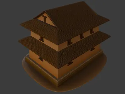 Traditional Asian Two Story Village House PBR Game Ready 3D Model