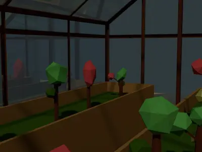 Low Poly Greenhouse 2 with glass roof Low-poly 3D model