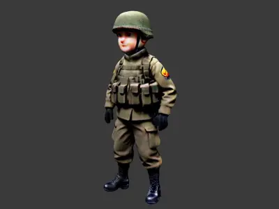Cartoon World War II Soldier Low-poly 3D model