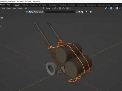 Diesel Donkey Cart with Wooden Barrels 3D model