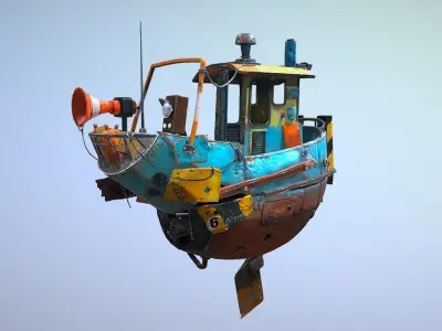 Flying cyber ship Low-poly 3D model