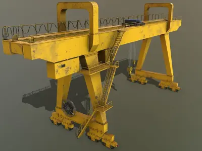 PBR Double Girder Gantry Crane V2 - Yellow Low-poly 3D model