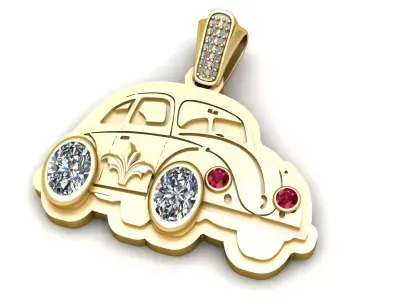 Classic Beetle Car Pendant with Gemstone Wheels  3D  3D print model