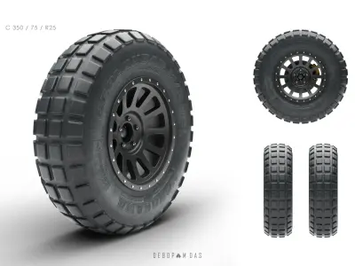 Off road tire pack of 6 assets  3D model