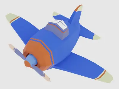 Low poly Airplane toy with propellers Low-poly 3D model