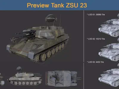 Asset - Army - Tank - ZSU 23 Low-poly 3D model