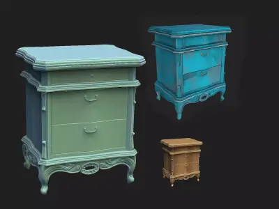  Vintage nightstand cabinet Low-poly 3D model