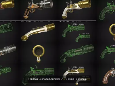 Flintlock Grenade Launcher 01 - 3 skins 3D Model Pack