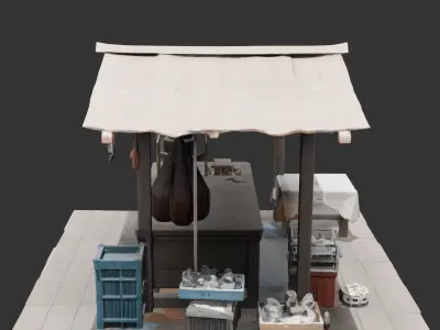 Fish Vendor Market Stall Low-poly 3D model