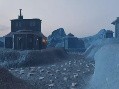 Mountain Village At Dusk 3D model get