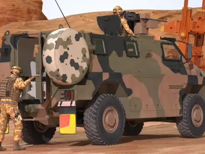 4x4 Bushmaster MR6 Camo Rigged 3D Model