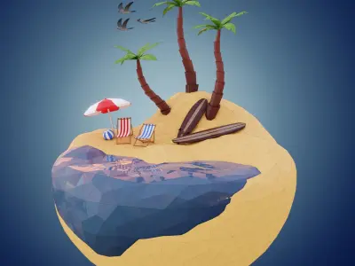 Low-poly scene - Surfland Low-poly 3D model