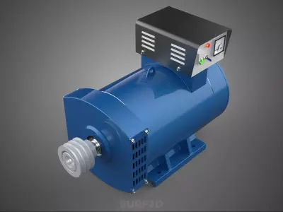 BLUE ELECTRIC GENERATOR MOTOR ALTERNATOR DYNAMO PULLEY 3 GROOVE 3D model