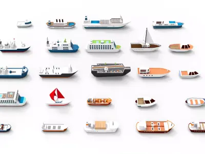 ships collection 3d paper boat icons Low-poly 3D model