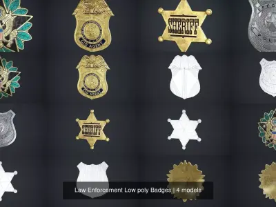 Law Enforcement Low poly Badges 3D Model Pack