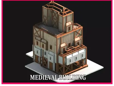 Medieval Low Poly Building Castle Wooden Village Stone House 16 Low-poly 3D model