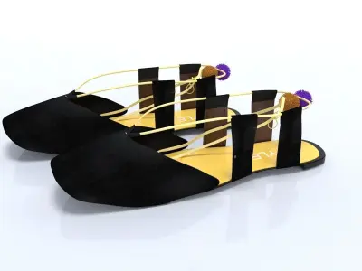 ladies shoes black velvet flats model 3D model