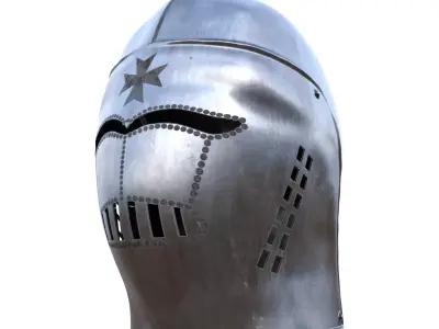Low Poly Medieval Knight Great Helmet PBR Game Ready 3D Model Low-poly 3D model