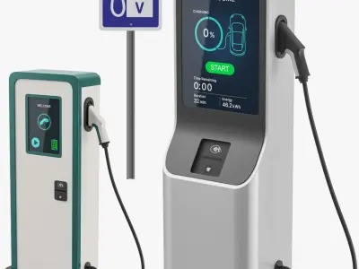  Low Poly Detailed Electric Car Charger Collection 