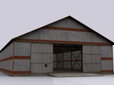 hangar old barn with roof Low-poly 3D model