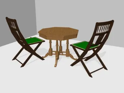 Antique Table with 2 Chairs 3D model