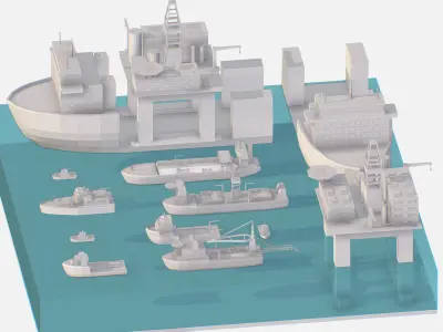 Big Boat Vessel Drill Ship Platform Low-poly 3D model