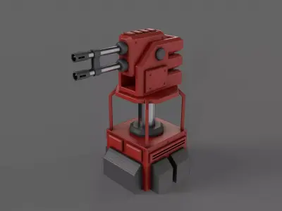 PBR Turret Gun 02 Red Low-poly 3D model